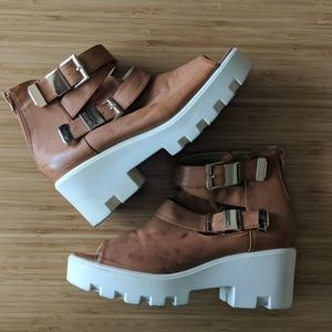 Peep Toe Chunky Buckle Booties